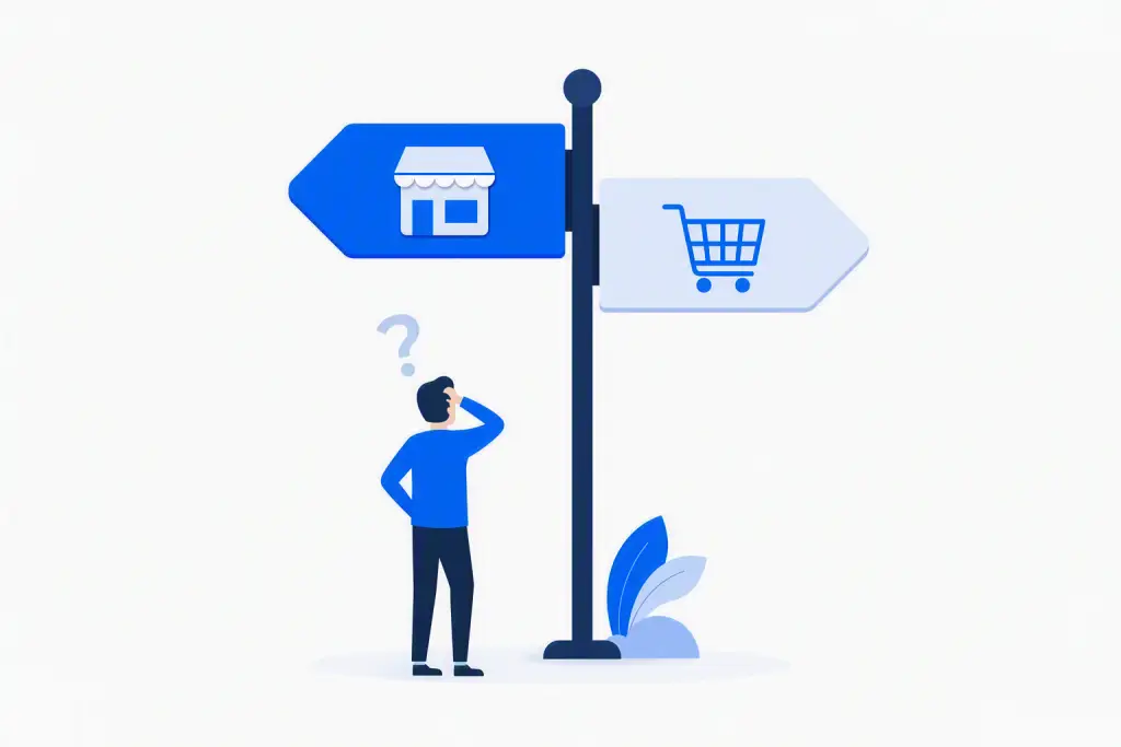 image illustrant le choix entre site vitrine et site de e-commerce