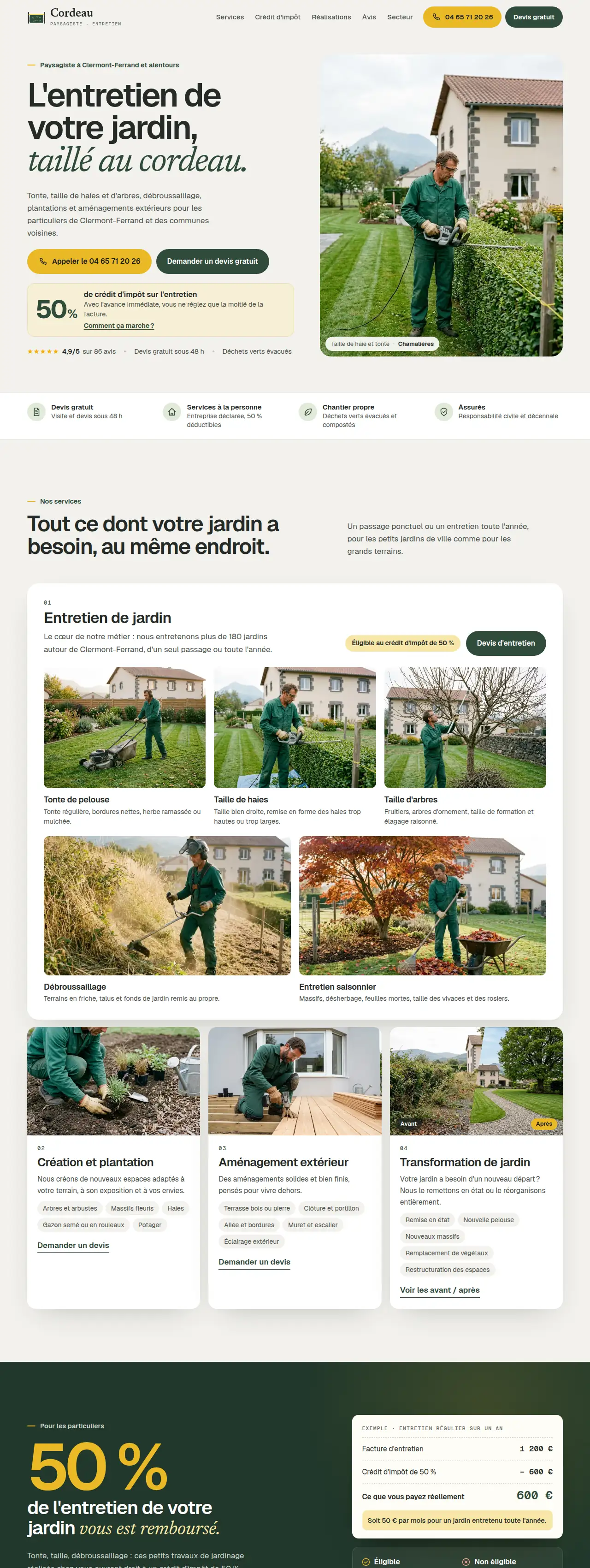 Page d'accueil du site de démonstration Cordeau, paysagiste, sur ordinateur