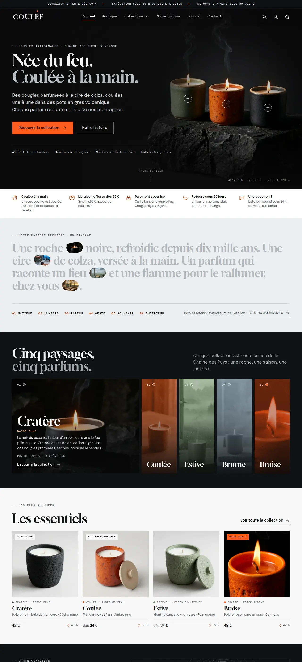 Page d'accueil de la boutique de démonstration COULÉE sur ordinateur