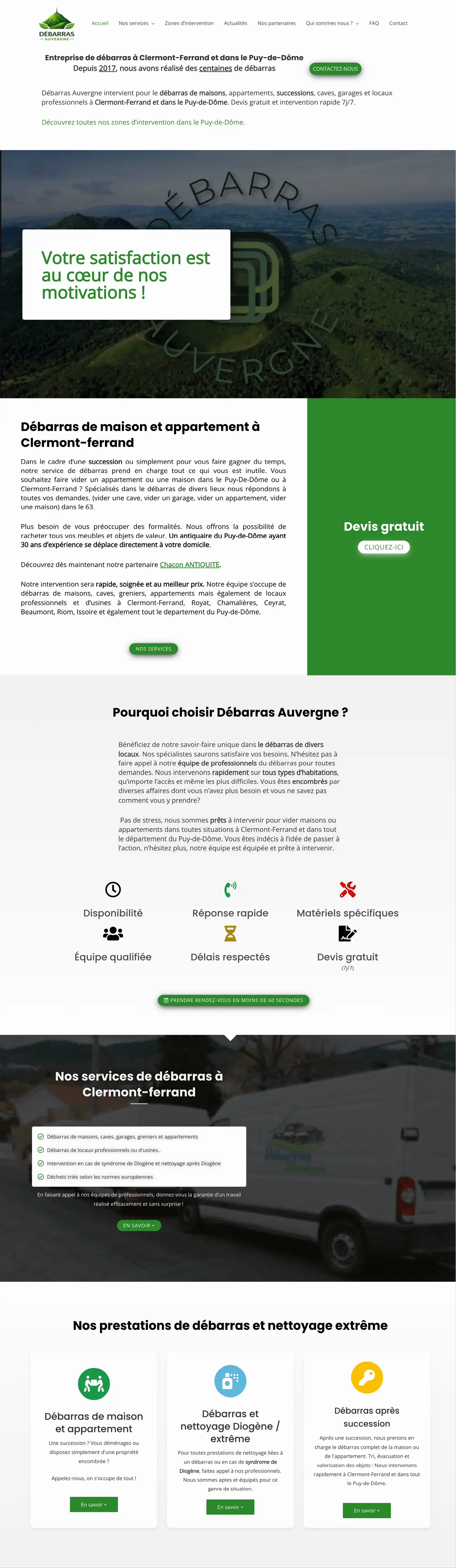 Page d'accueil du site Débarras Auvergne sur ordinateur