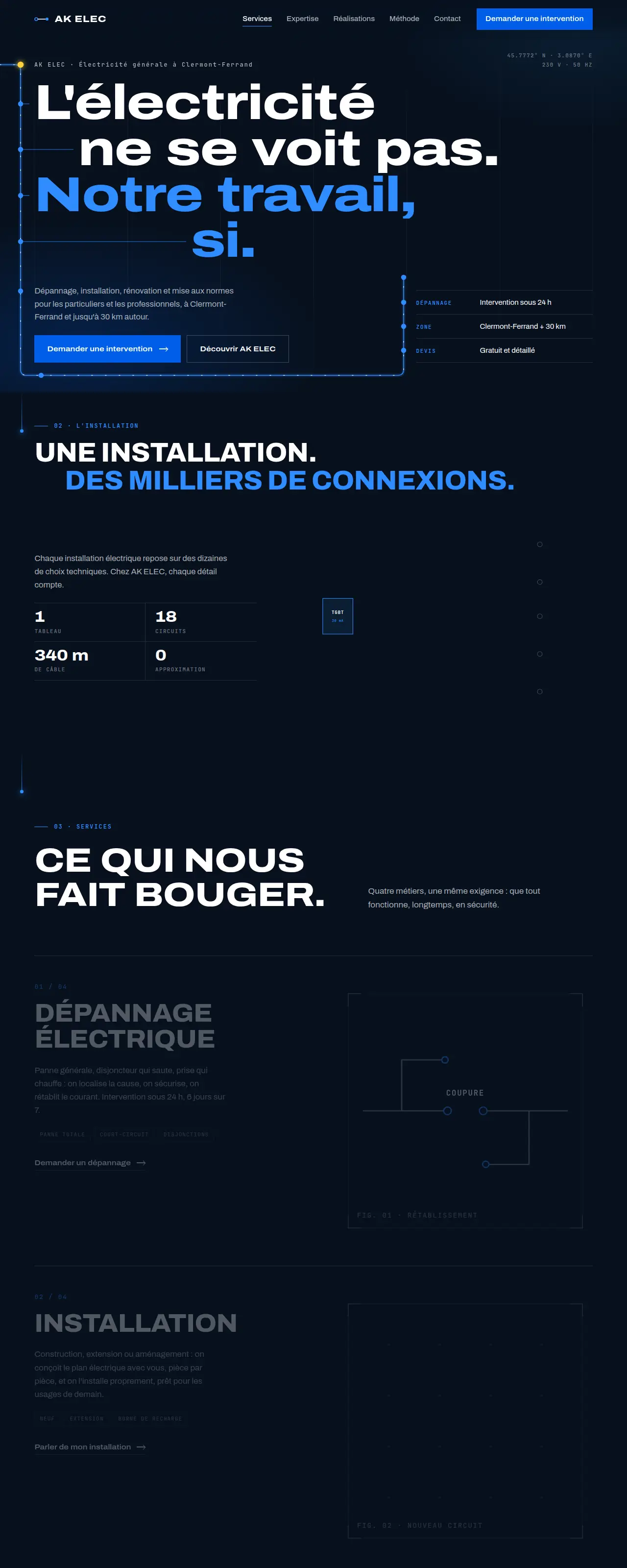 Page d'accueil du site de démonstration AK ELEC sur ordinateur
