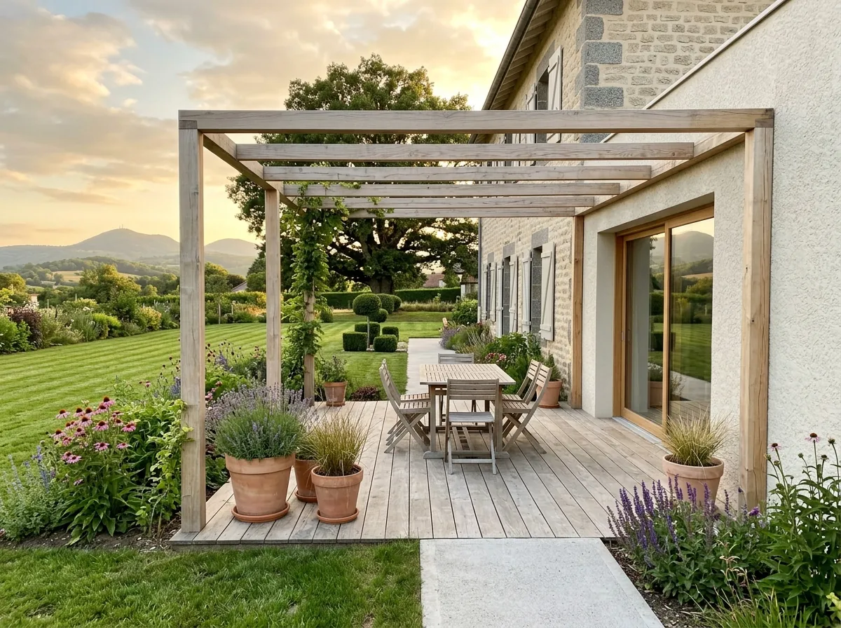 Terrasse en bois et pergola à Cournon-d'Auvergne