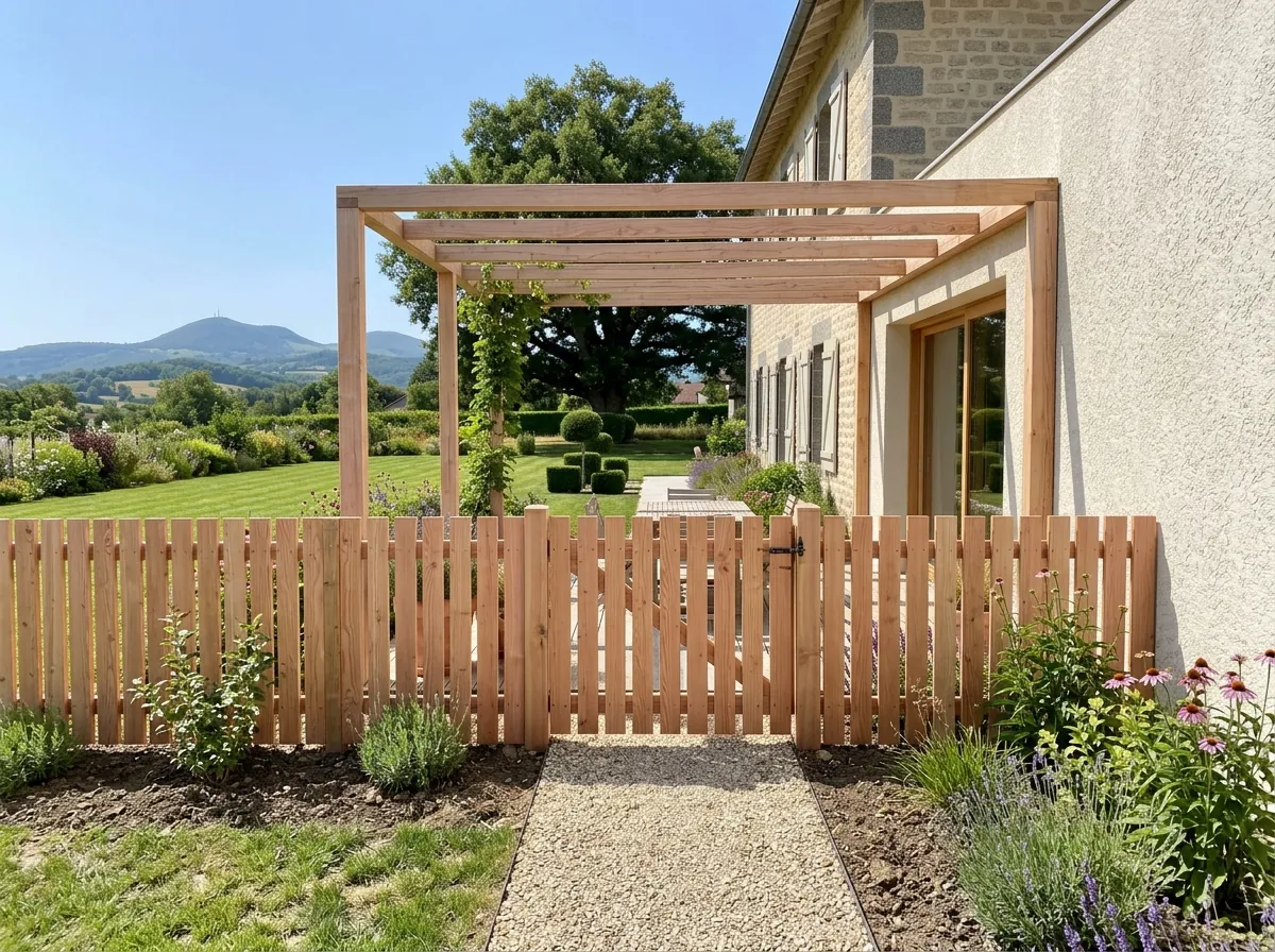 Clôture en bois et portillon à Aubière