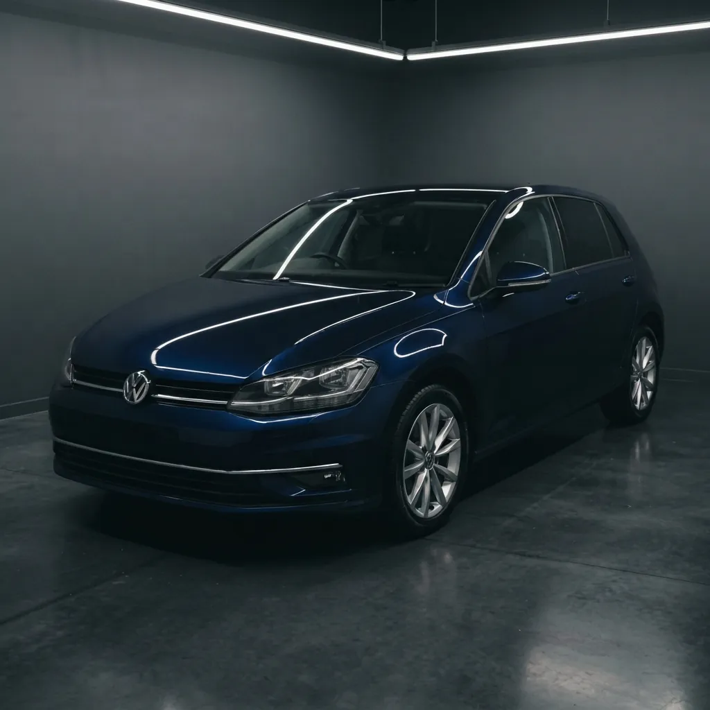 Volkswagen Golf bleu nuit préparée pour la vente, propre et brillante, prête pour les photos de l'annonce