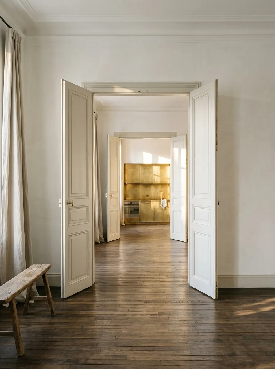Maison Été à Lyon : enfilade de pièces rénovées, parquet et moulures d'origine