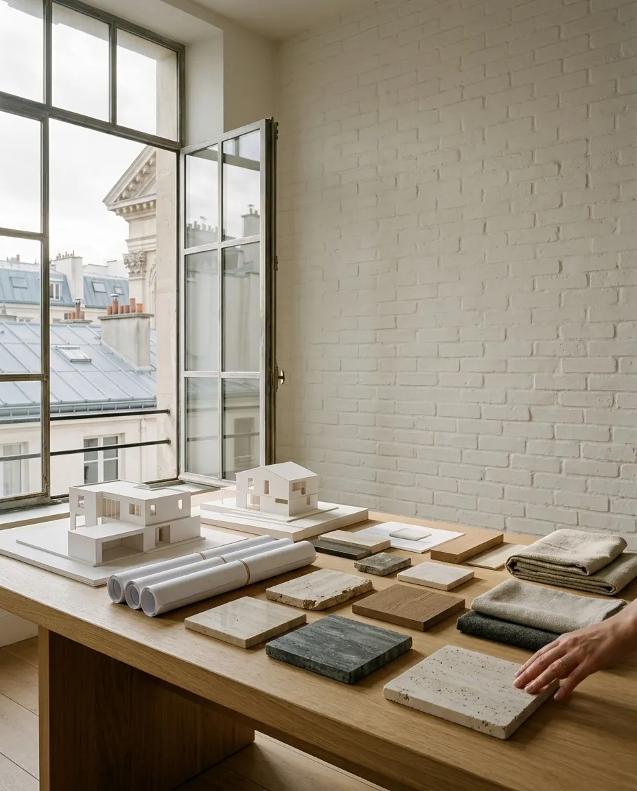 Le studio Atelier Noma : table de travail, maquettes et échantillons