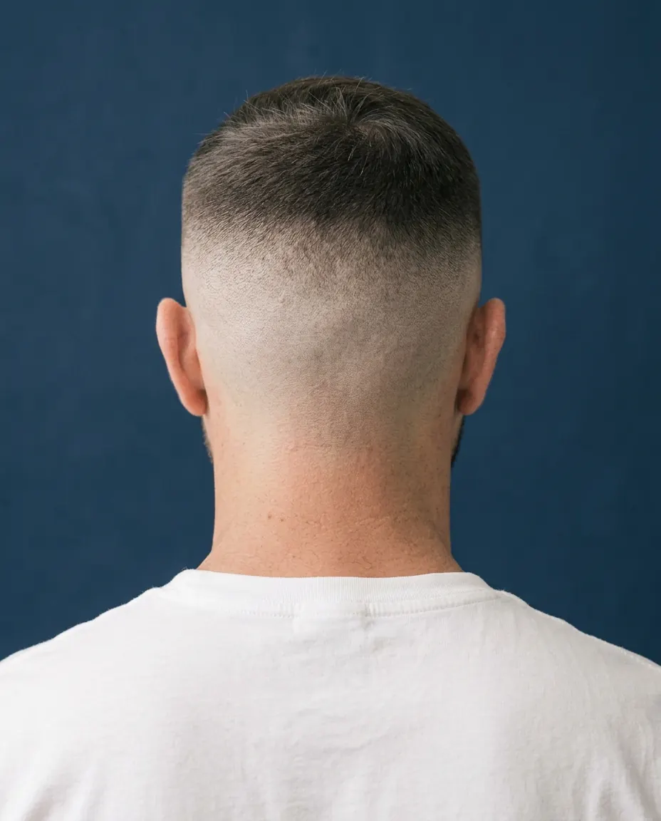 Skin fade vu de dos, de la peau nette au dessus court