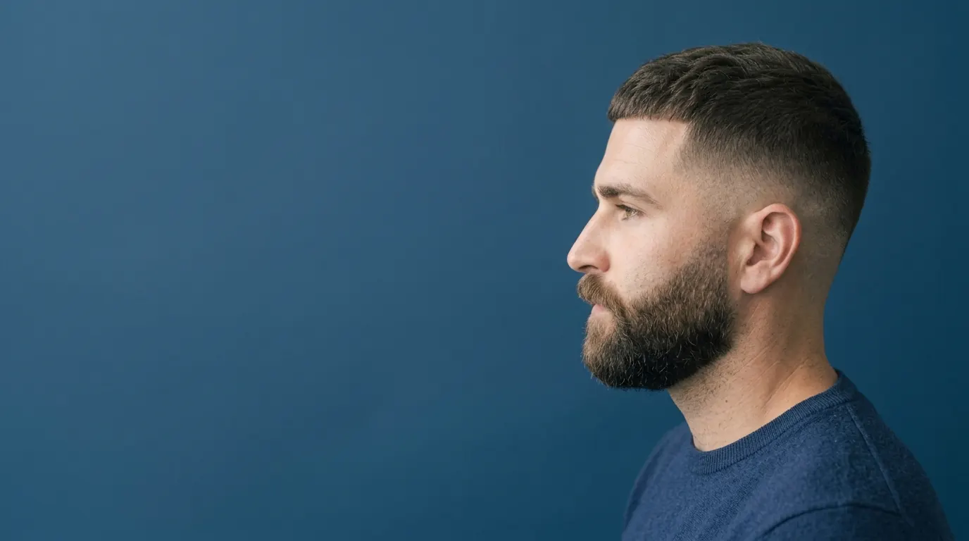 Profil d'une coupe taper avec barbe pleine
