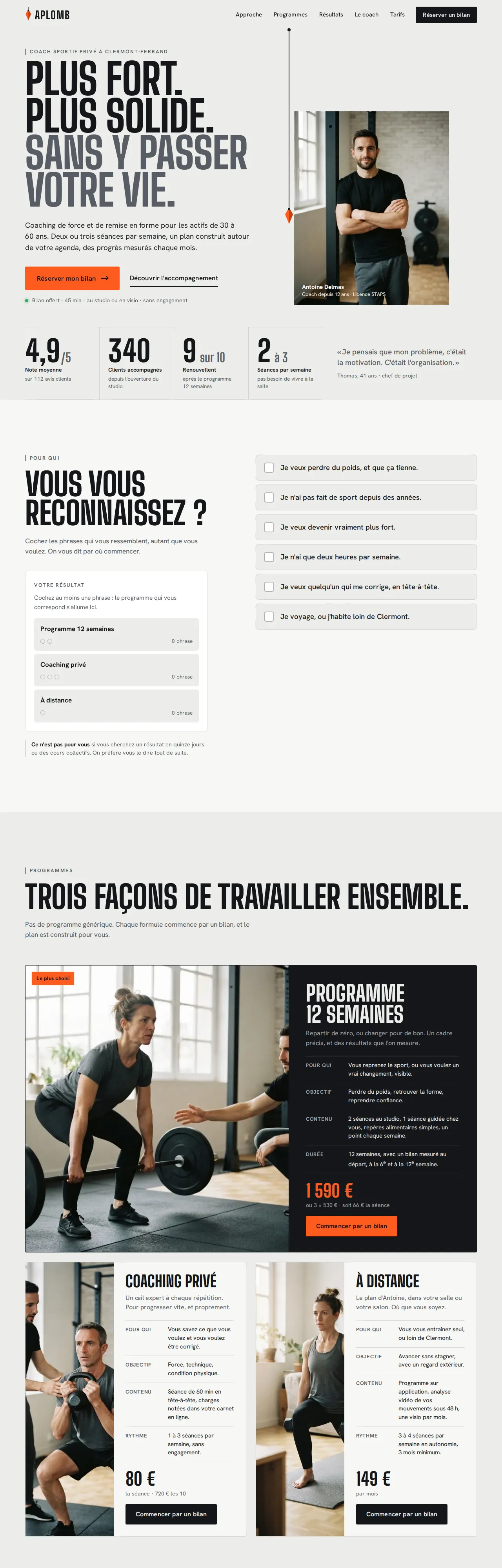 Site APLOMB, coaching privé, sur ordinateur