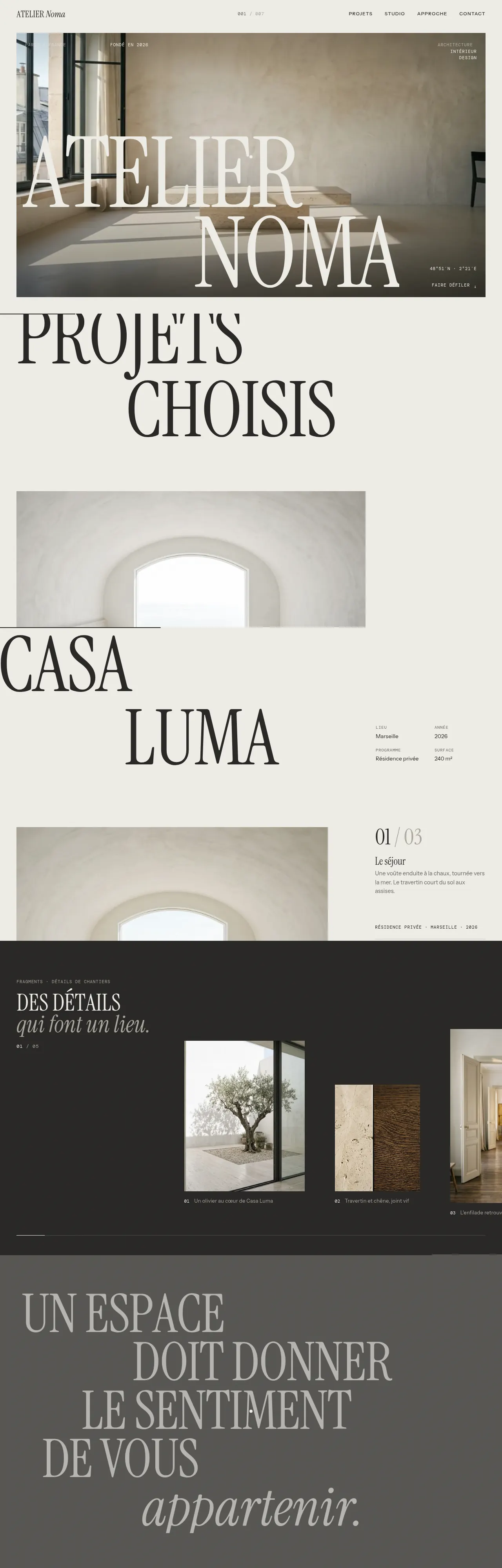 Page d'accueil du site de démonstration Atelier Noma sur ordinateur