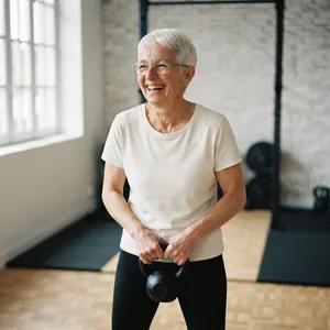 Portrait d'Hélène, kettlebell en main
