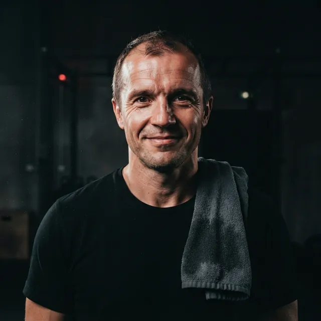 Portrait de Julien, serviette sur l'épaule